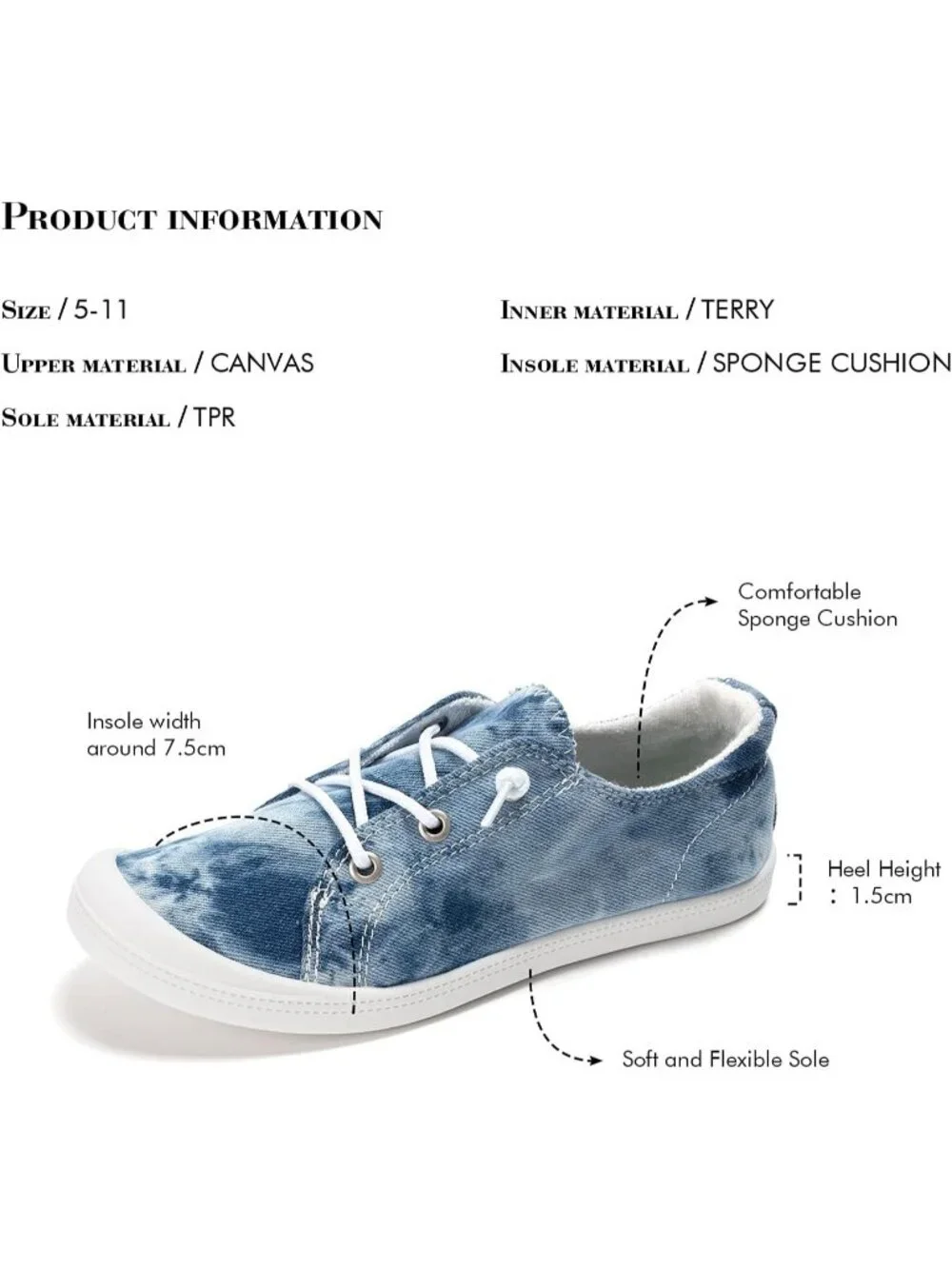 Women's Washed Denim Comfortable Lace-Up Flat Breathable Walking Casual Sneakers